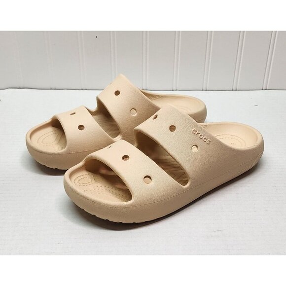 Crocs Beige Slide Classic Sandals With Dual Straps & Ventilation Holes W6 - Picture 2 of 11
